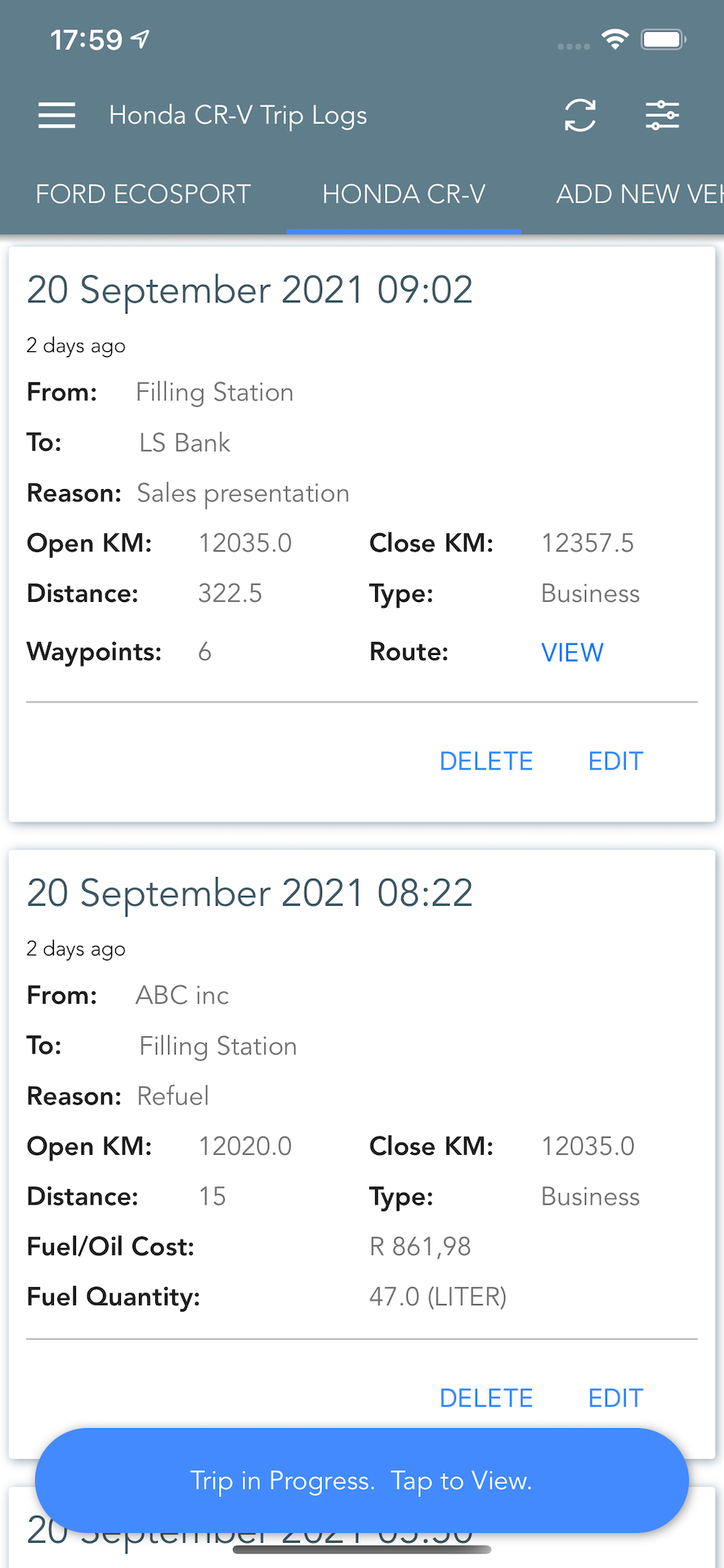 Trip In Progress
